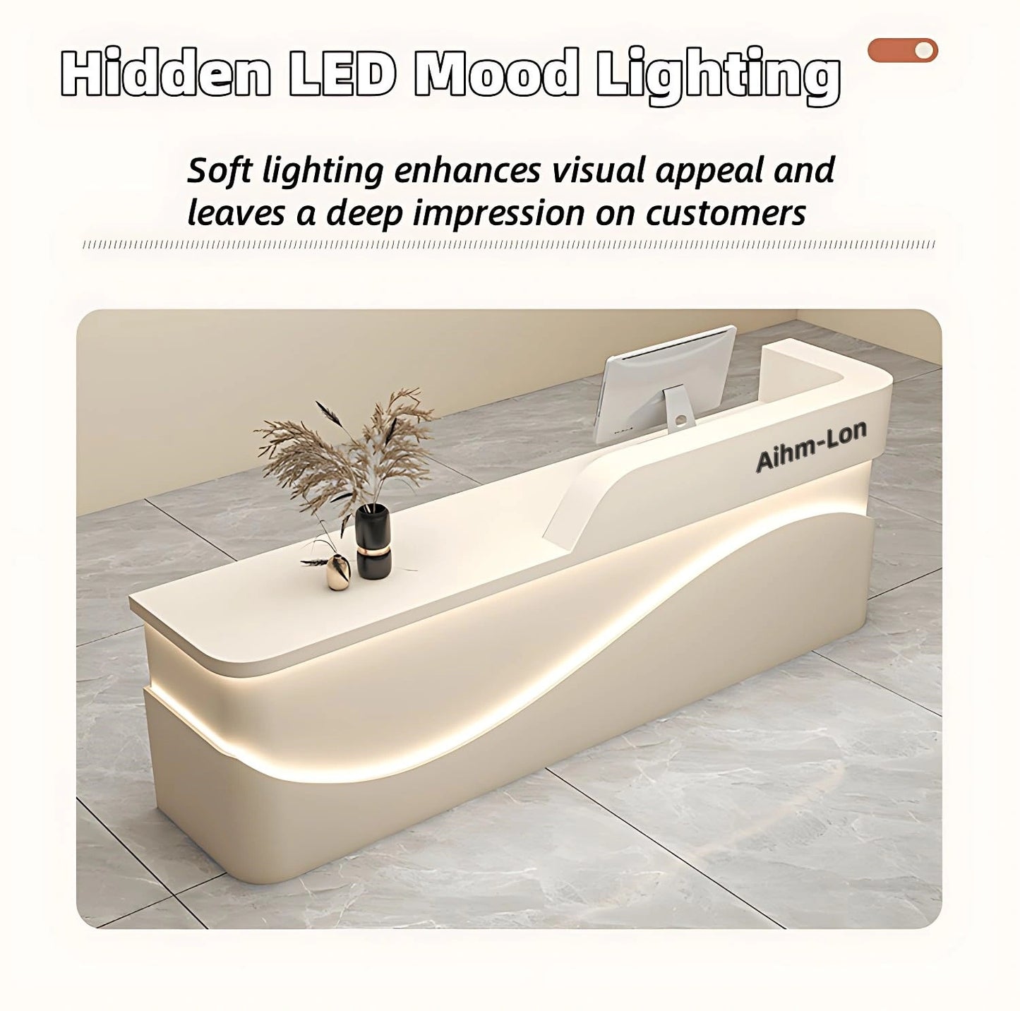 Aihm-Lon Modern Reception Desk with LED Light for Office Clothing Store 64"-120"
