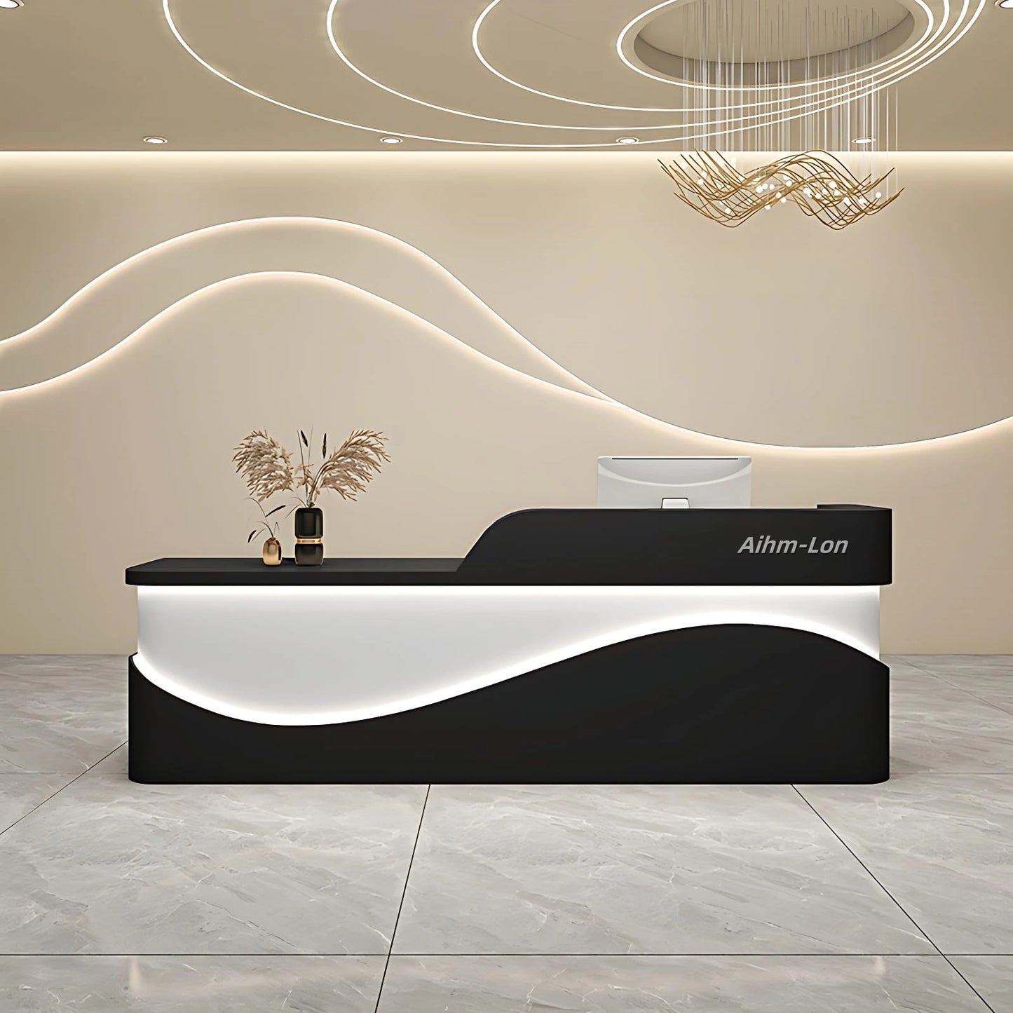 Aihm-Lon Modern Reception Desk with LED Light for Office Clothing Store 64"-120"