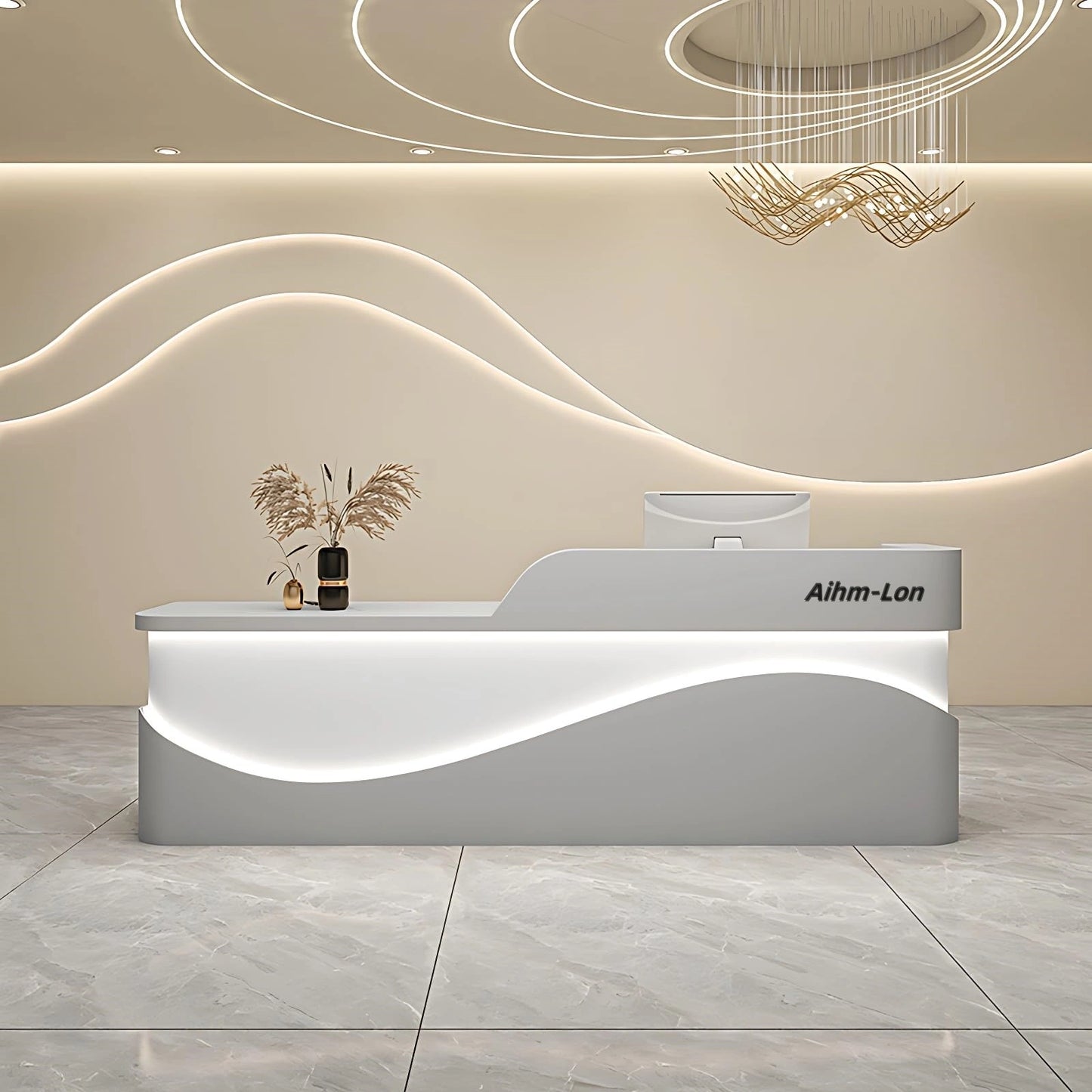 Aihm-Lon Modern Reception Desk with LED Light for Office Clothing Store 64"-120"