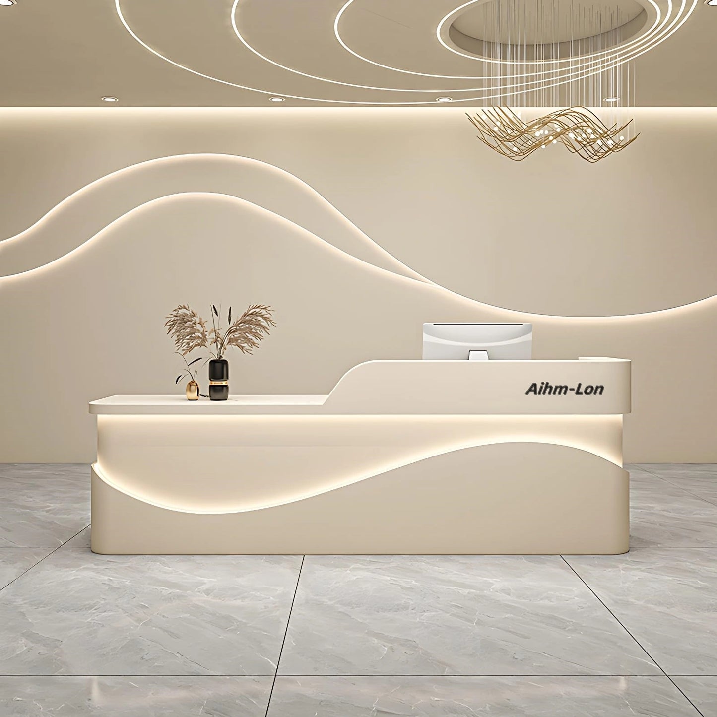 Aihm-Lon Modern Reception Desk with LED Light for Office Clothing Store 64"-120"