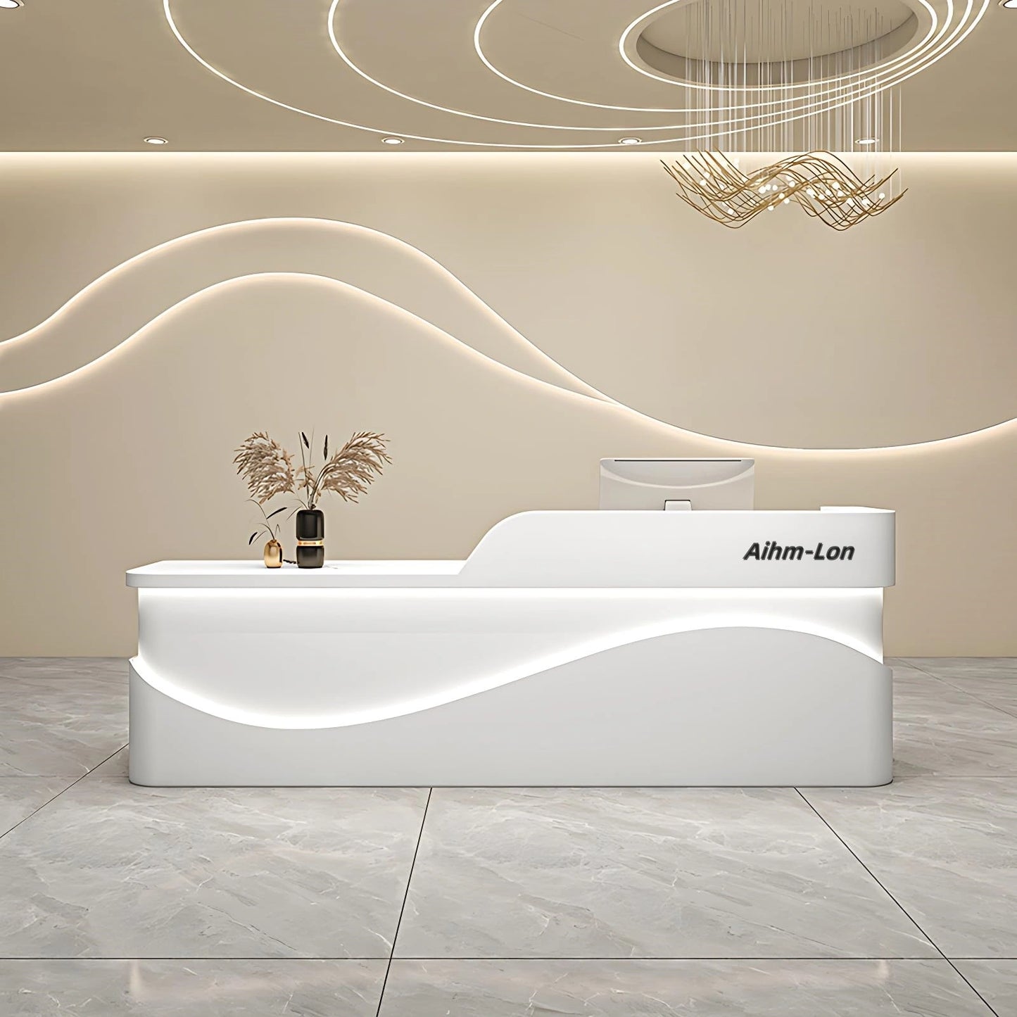 Aihm-Lon Modern Reception Desk with LED Light for Office Clothing Store 64"-120"