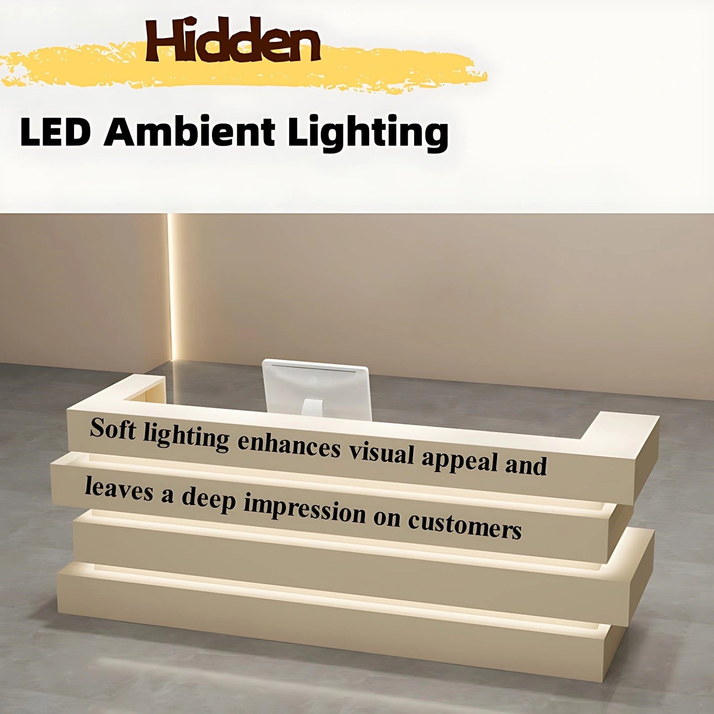 Aihm-Lon Reception Desk with Hidden Lighting  for Office and Checkout Areas 64"-120"