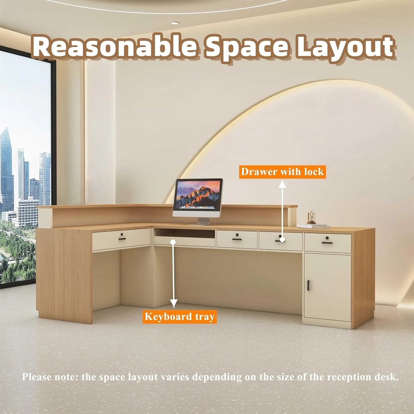 Aihm-Lon Office Reception Desk L-Shaped with Light 64"-120"