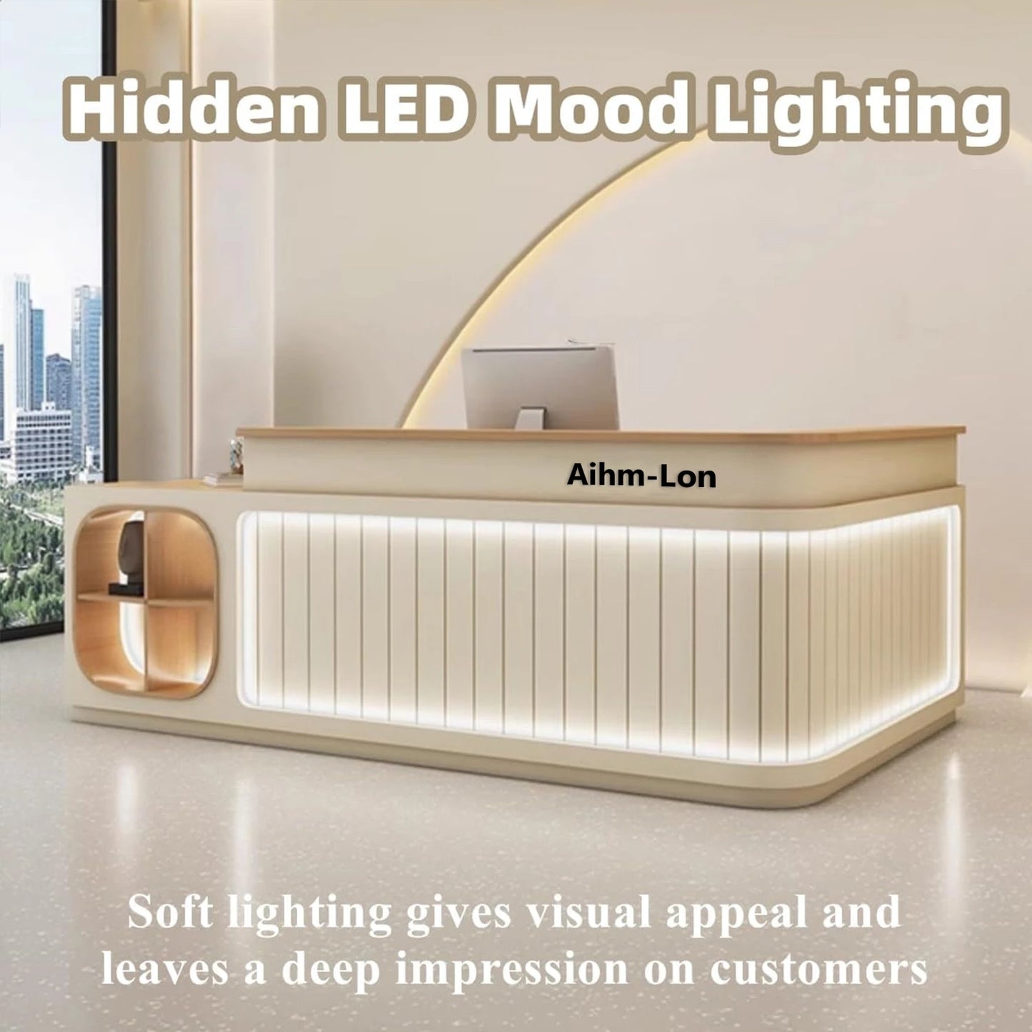 Aihm-Lon Office Reception Desk L-Shaped with Light 64"-120"