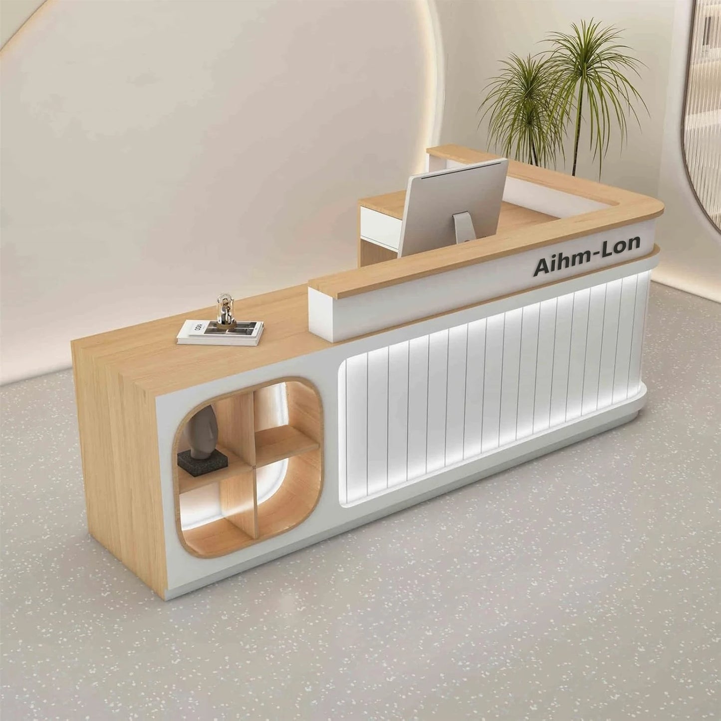 Aihm-Lon Office Reception Desk L-Shaped with Light 64"-120"