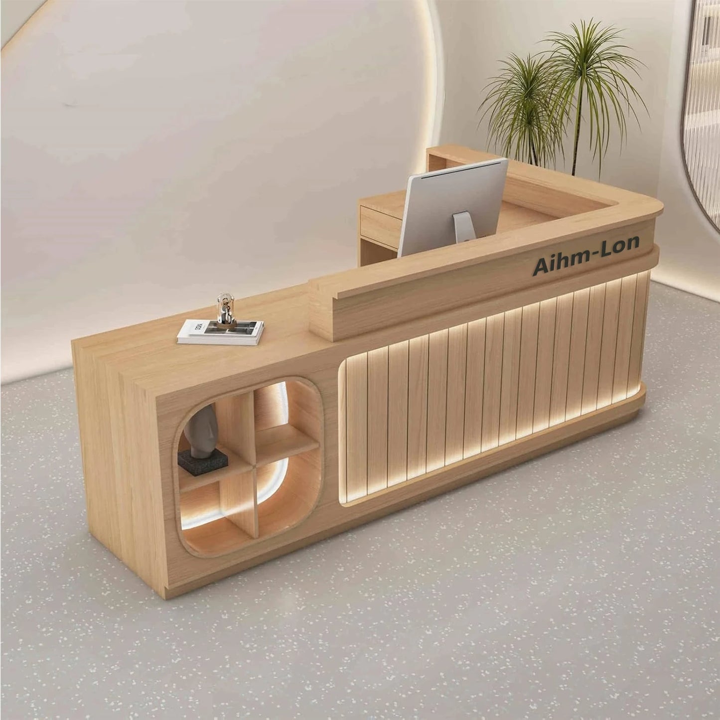 Aihm-Lon Office Reception Desk L-Shaped with Light 64"-120"