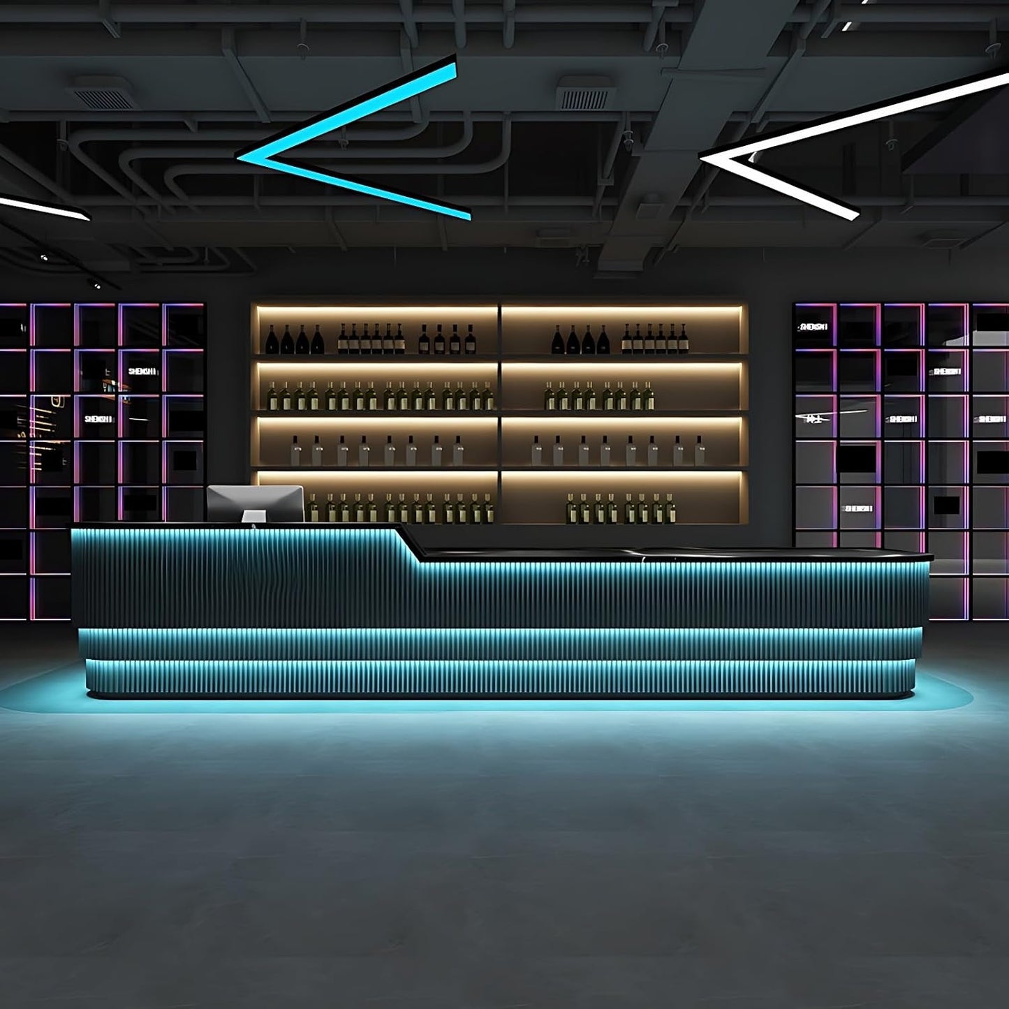 Aihm-Lon Reception Desk with Lights Storage Drawers and Cabinets 64"-120"