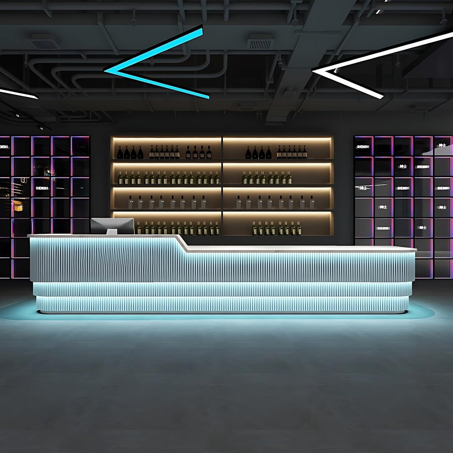 Aihm-Lon Reception Desk with Lights Storage Drawers and Cabinets 64"-120"