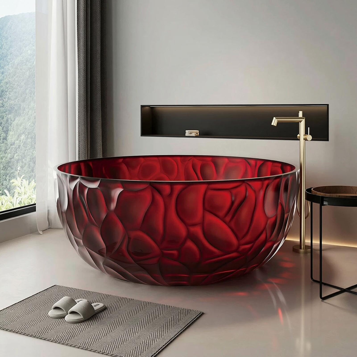 Freestanding Bathtubs - Transparent Bathtub Rose Pattern   Includes Curved Bowl Shape