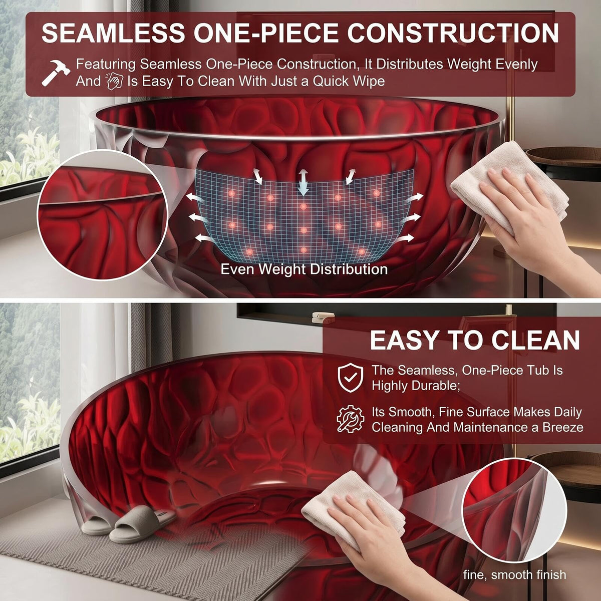Freestanding Bathtubs - Transparent Bathtub Rose Pattern   Includes Curved Bowl Shape