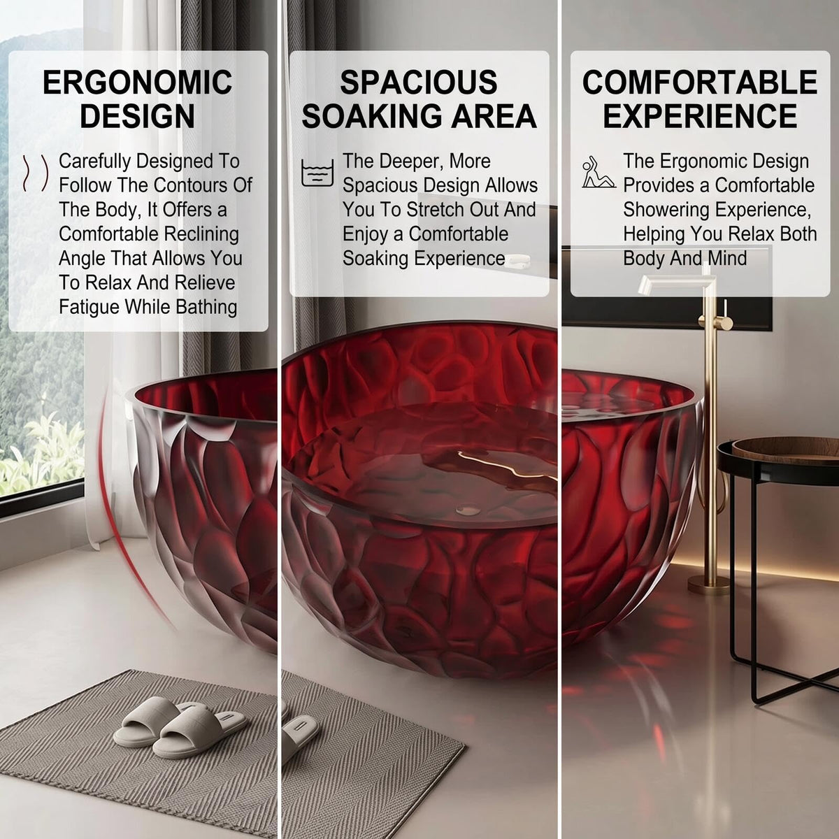 Freestanding Bathtubs - Transparent Bathtub Rose Pattern   Includes Curved Bowl Shape