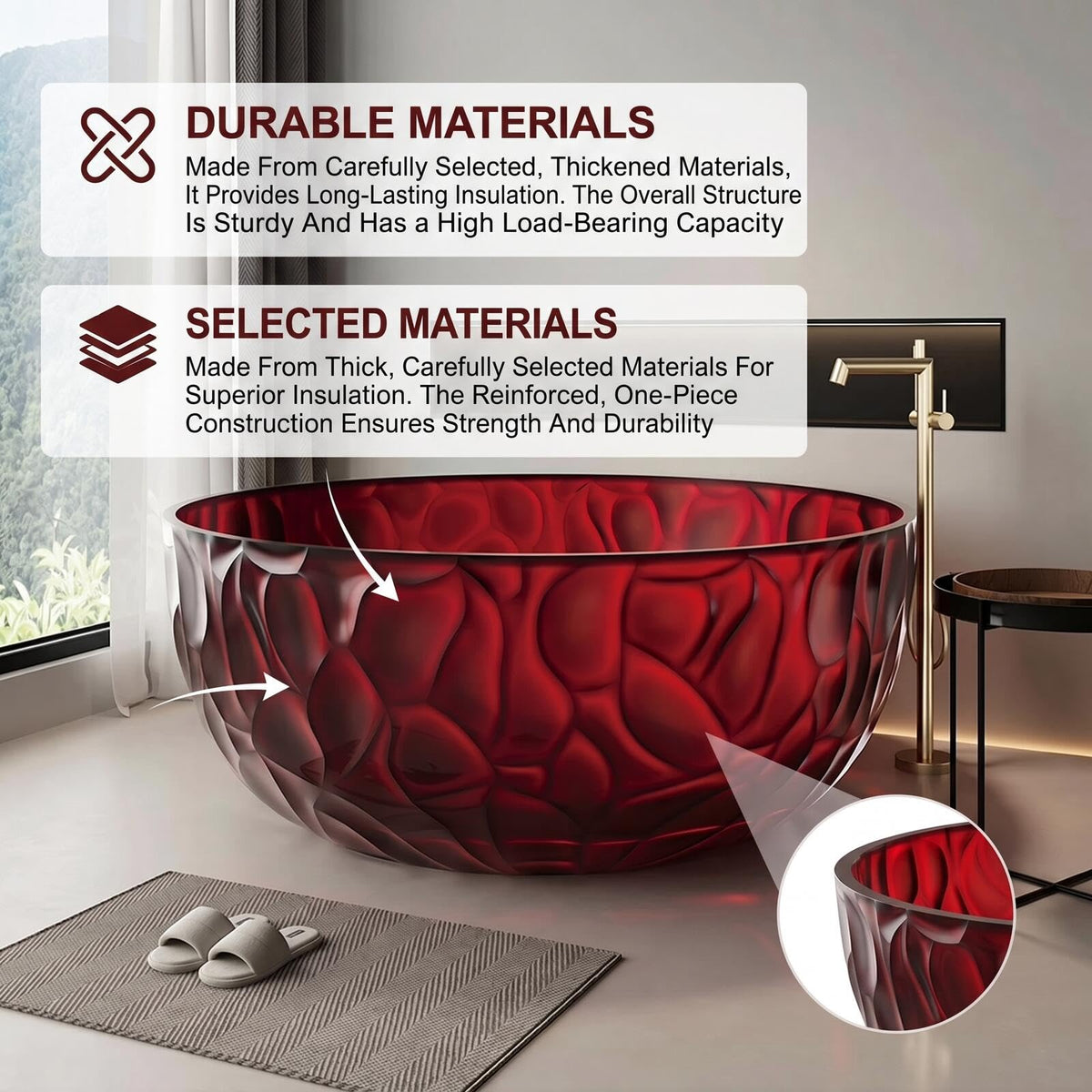 Freestanding Bathtubs - Transparent Bathtub Rose Pattern   Includes Curved Bowl Shape