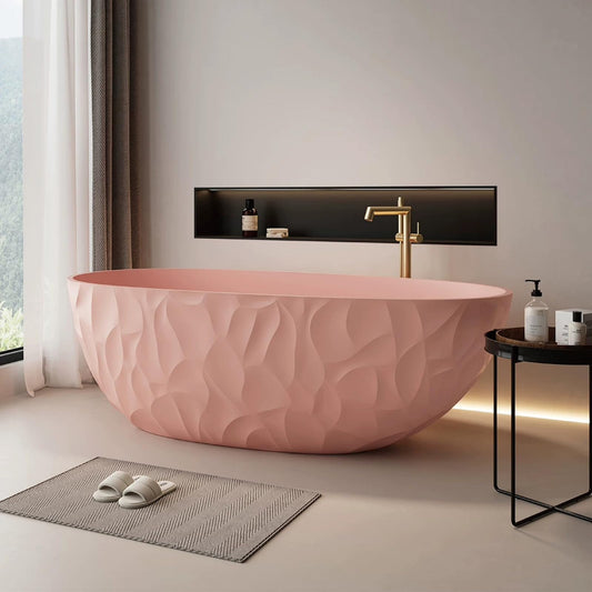 67" Bathtub Artistic Pleated  Soaking Tub with Overflow  Includes Ergonomic Design