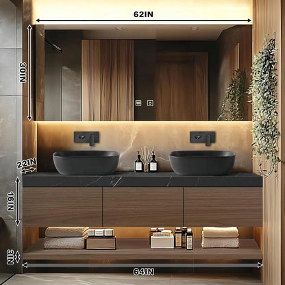 60"-96"Floating Bathroom Vanity with Double Sinks Includes Grey Sink & Wood Grain Cabinet