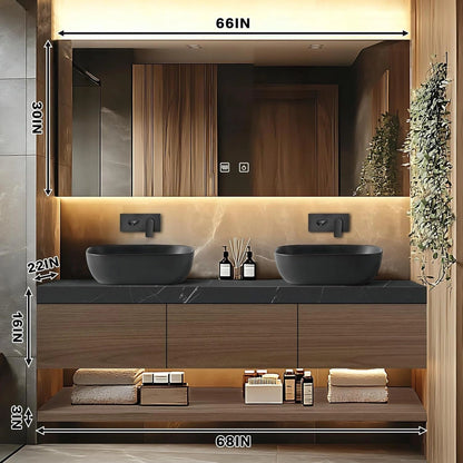 60"-96"Floating Bathroom Vanity with Double Sinks Includes Grey Sink & Wood Grain Cabinet