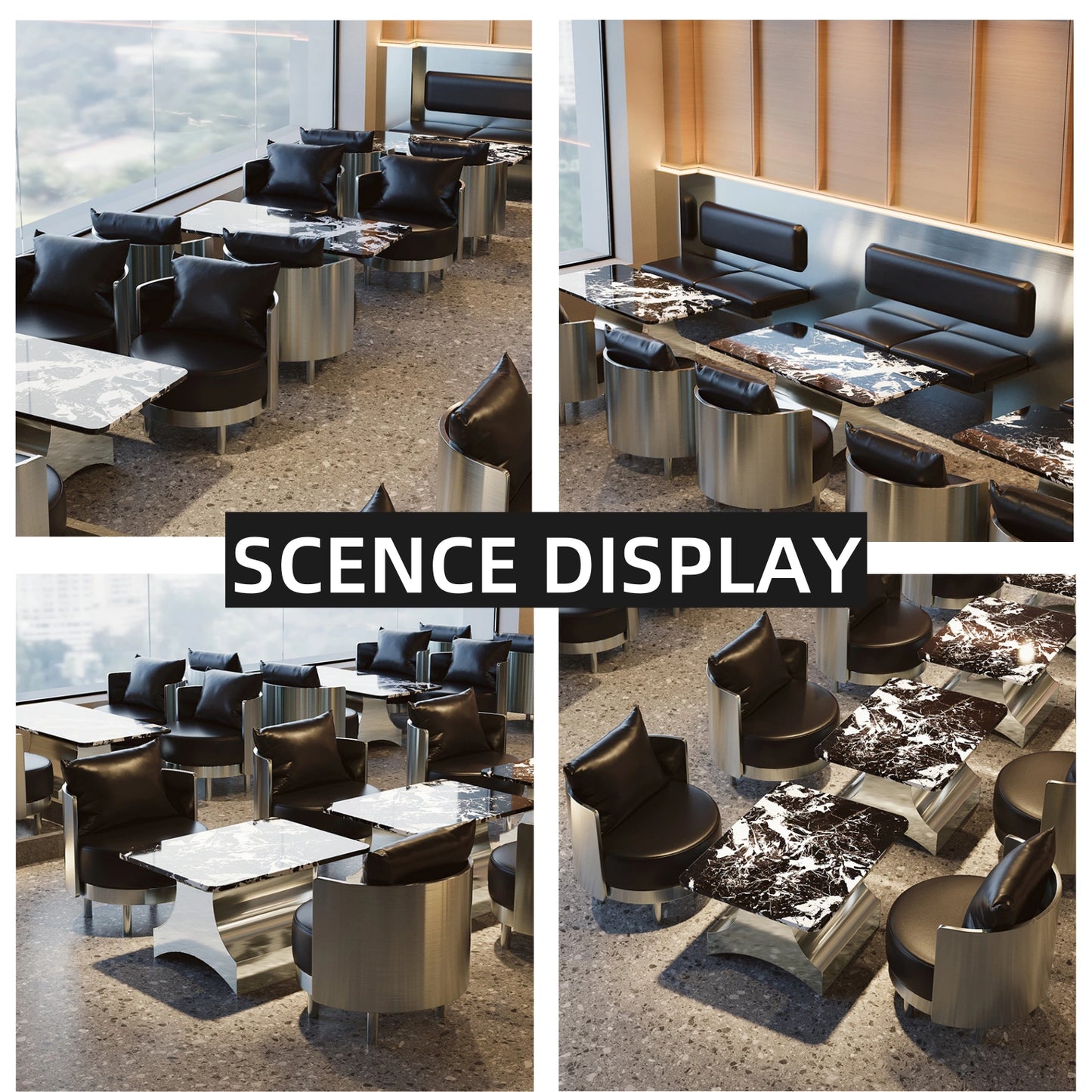 Aihm-Lon Industrial-style Sofa Set with Stainless Steel Chairs 27"-47"