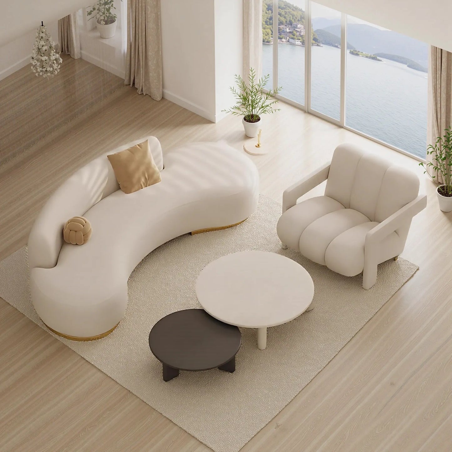 Aihm-Lon Commercial Grade White Modern Sectional Sofa Set with Stool and Coffee Table 79"-110"