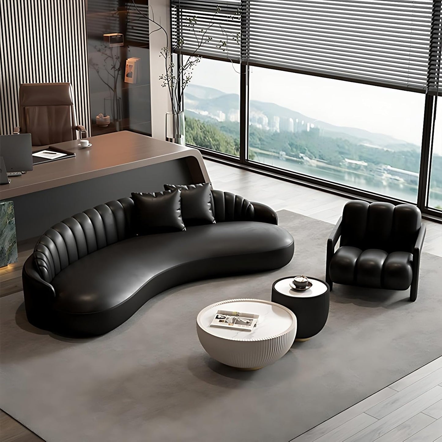 Aihm-Lon Commercial Use Black Sectional Sofa Set with Coffee Table and Chair 67"-91"