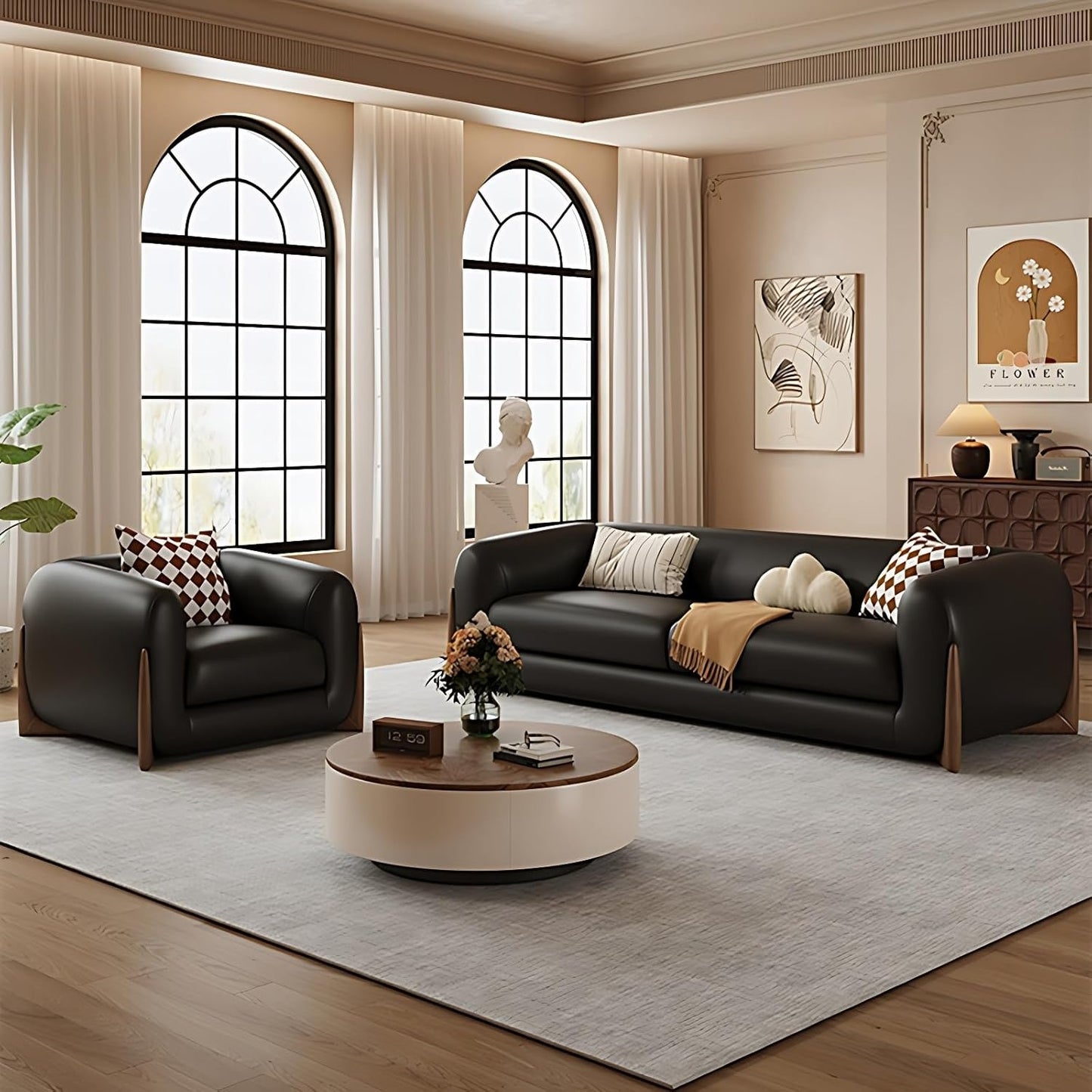 Aihm-Lon Commercial Grade Retro Sectional Sofa Set with Coffee Table and Chair 71"-94"