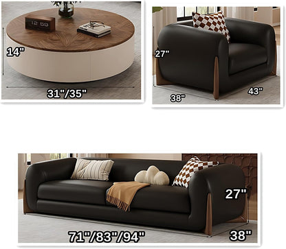 Aihm-Lon Commercial Grade Retro Sectional Sofa Set with Coffee Table and Chair 71"-94"