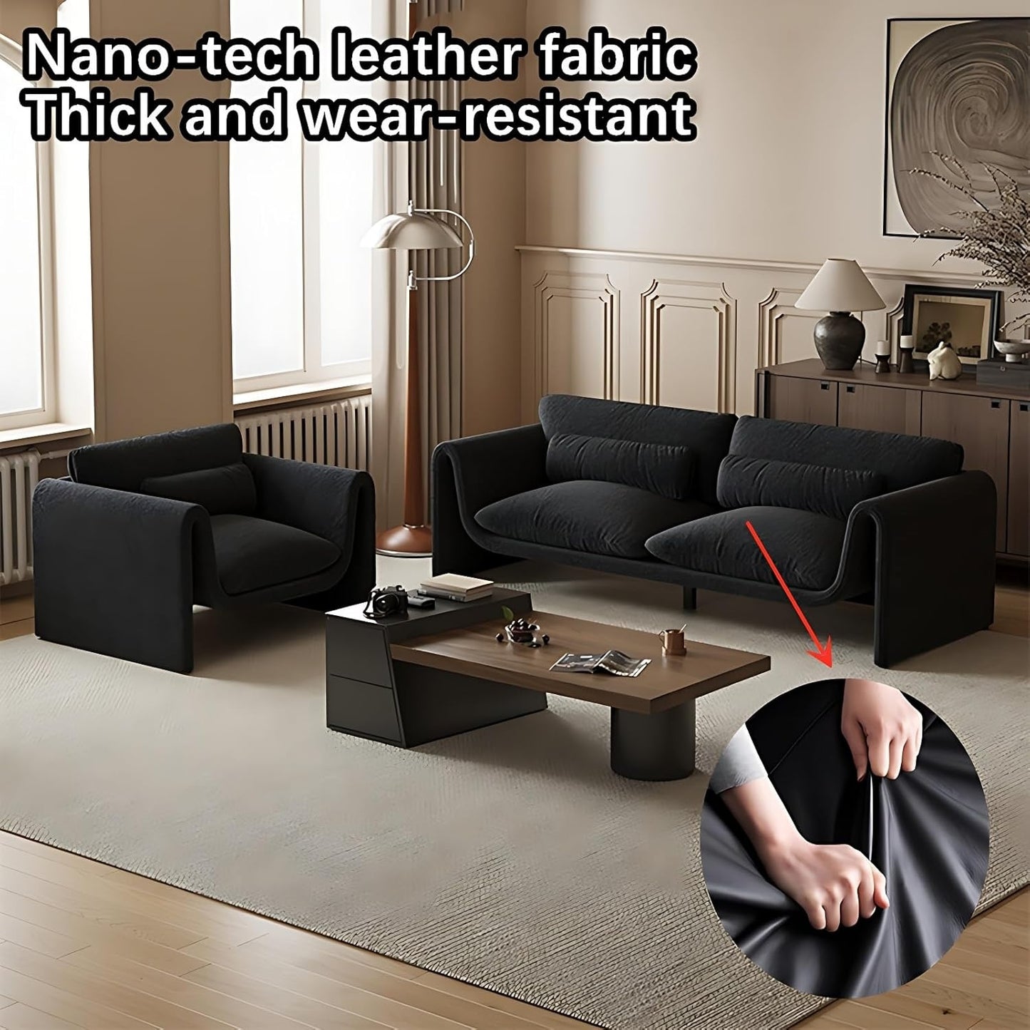 Aihm-Lon Commercial Grade Retro Sectional Sofa Set with Coffee Table and Chair 71"-94"