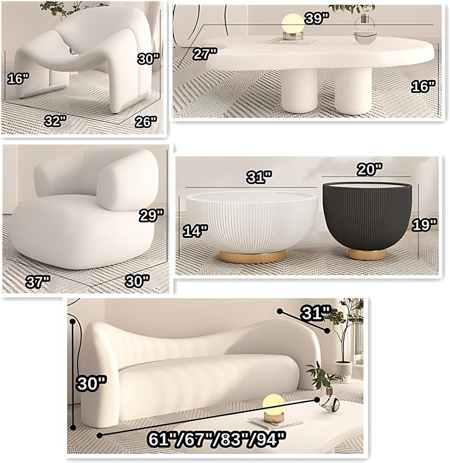 Aihm-LonCommercial Grade Sectional Sofa Set with Coffee Table and Chair 61"-94"