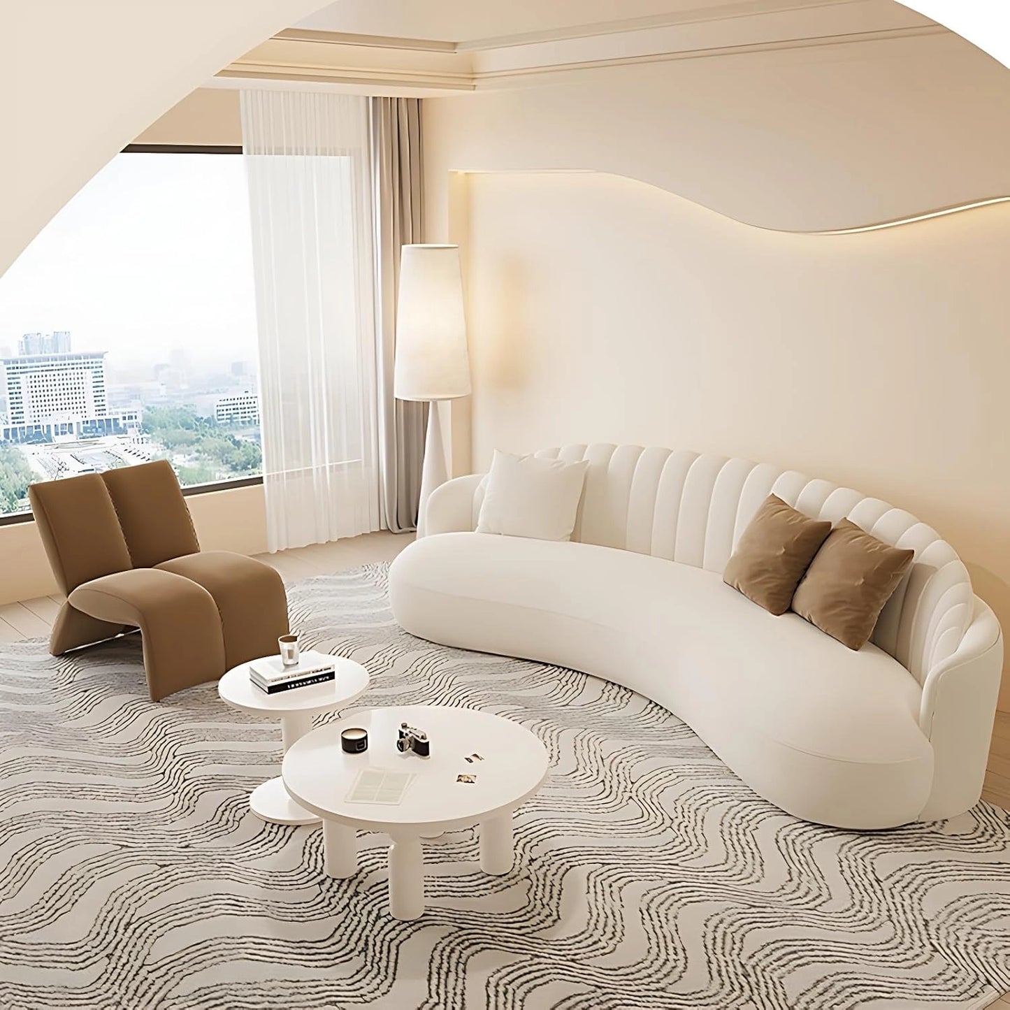 Aihm-Lon Commercial Curved Design Sofa Set with Table and Chair for Lounge Area 67"-91"