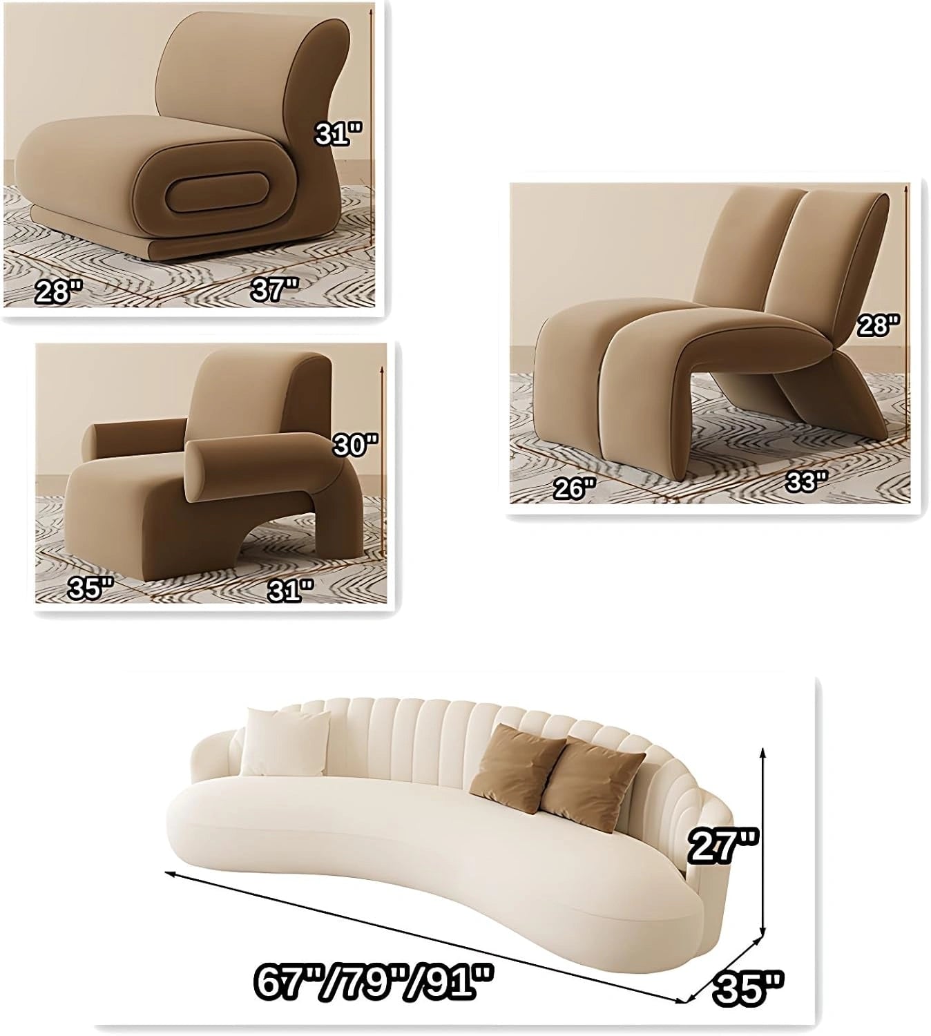 Aihm-Lon Commercial Curved Design Sofa Set with Table and Chair for Lounge Area 67"-91"