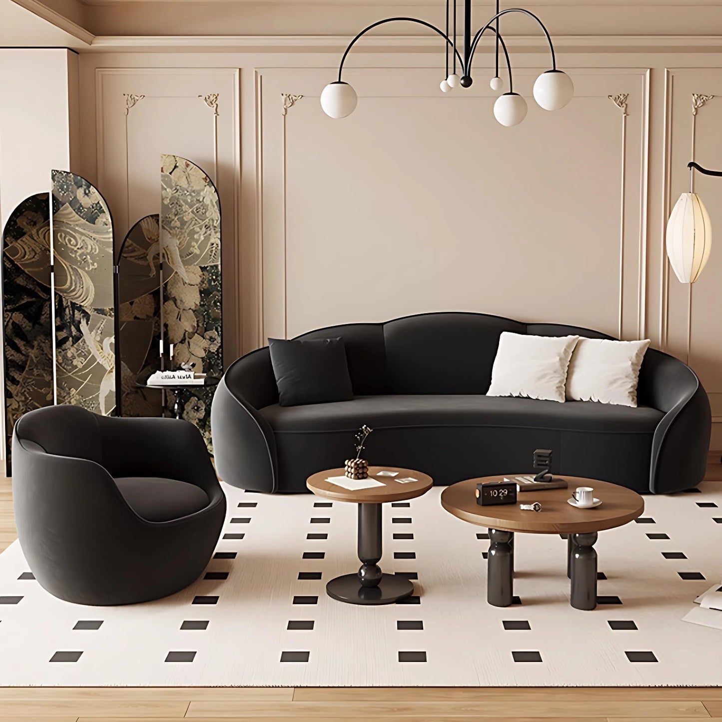 Aihm-Lon Commercial Black Sectional Sofa Set with Table and Chair 67"-94.5"