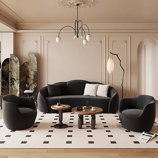 Aihm-Lon Commercial Black Sectional Sofa Set with Table and Chair 67"-94.5"