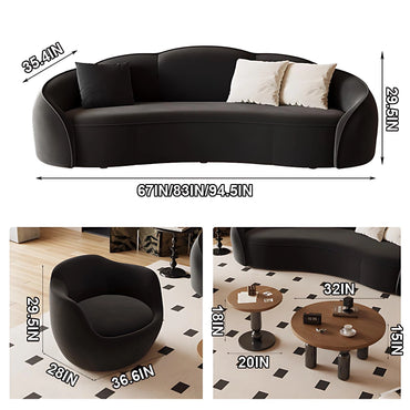 Aihm-Lon Commercial Black Sectional Sofa Set with Table and Chair 67"-94.5"