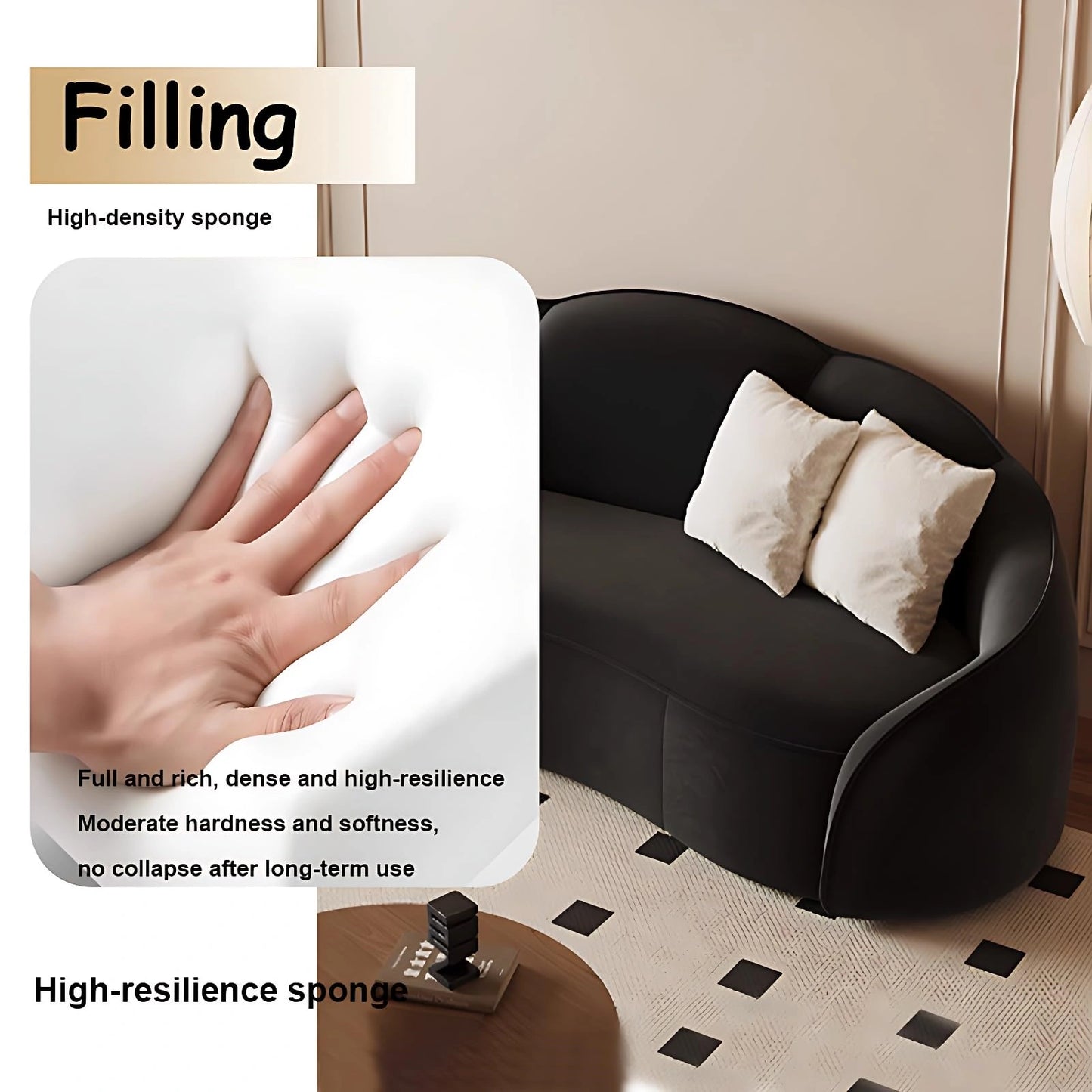 Aihm-Lon Commercial Black Sectional Sofa Set with Table and Chair 67"-94.5"