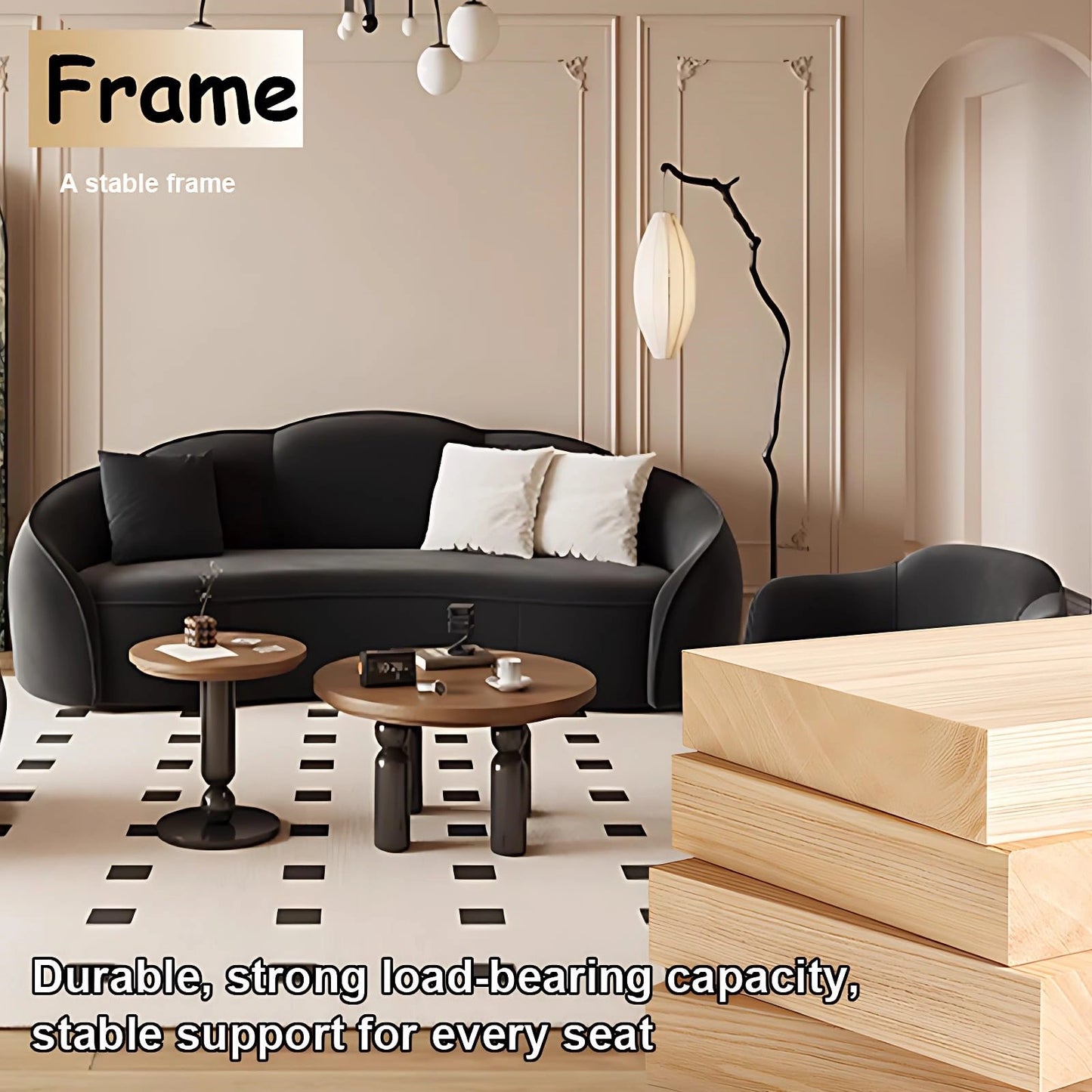 Aihm-Lon Commercial Black Sectional Sofa Set with Table and Chair 67"-94.5"