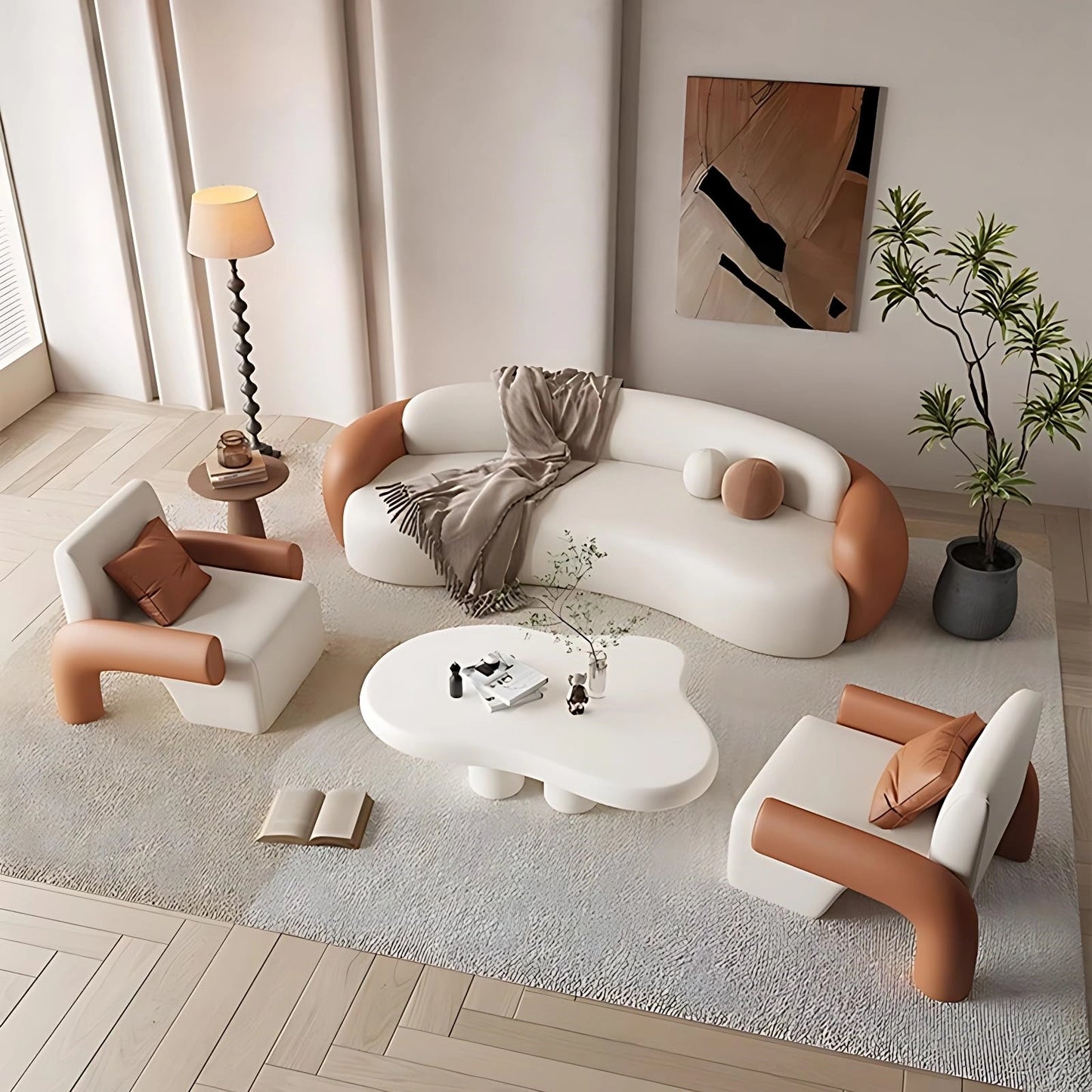 Aihm-Lon Commercial Grade Sectional Sofa Set Cream Couches wih Table and Chair 67" -102"