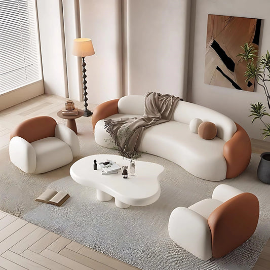 Aihm-Lon Commercial Grade Sectional Sofa Set Cream Couches wih Table and Chair 67" -102"