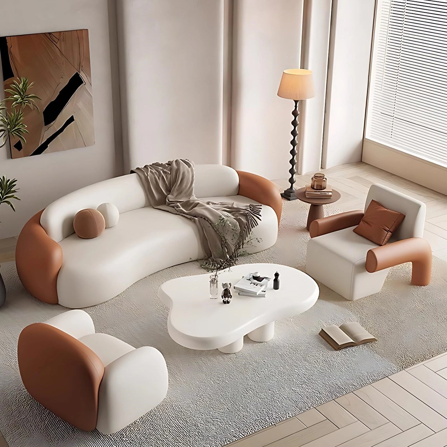 Aihm-Lon Commercial Grade Sectional Sofa Set Cream Couches wih Table and Chair 67" -102"