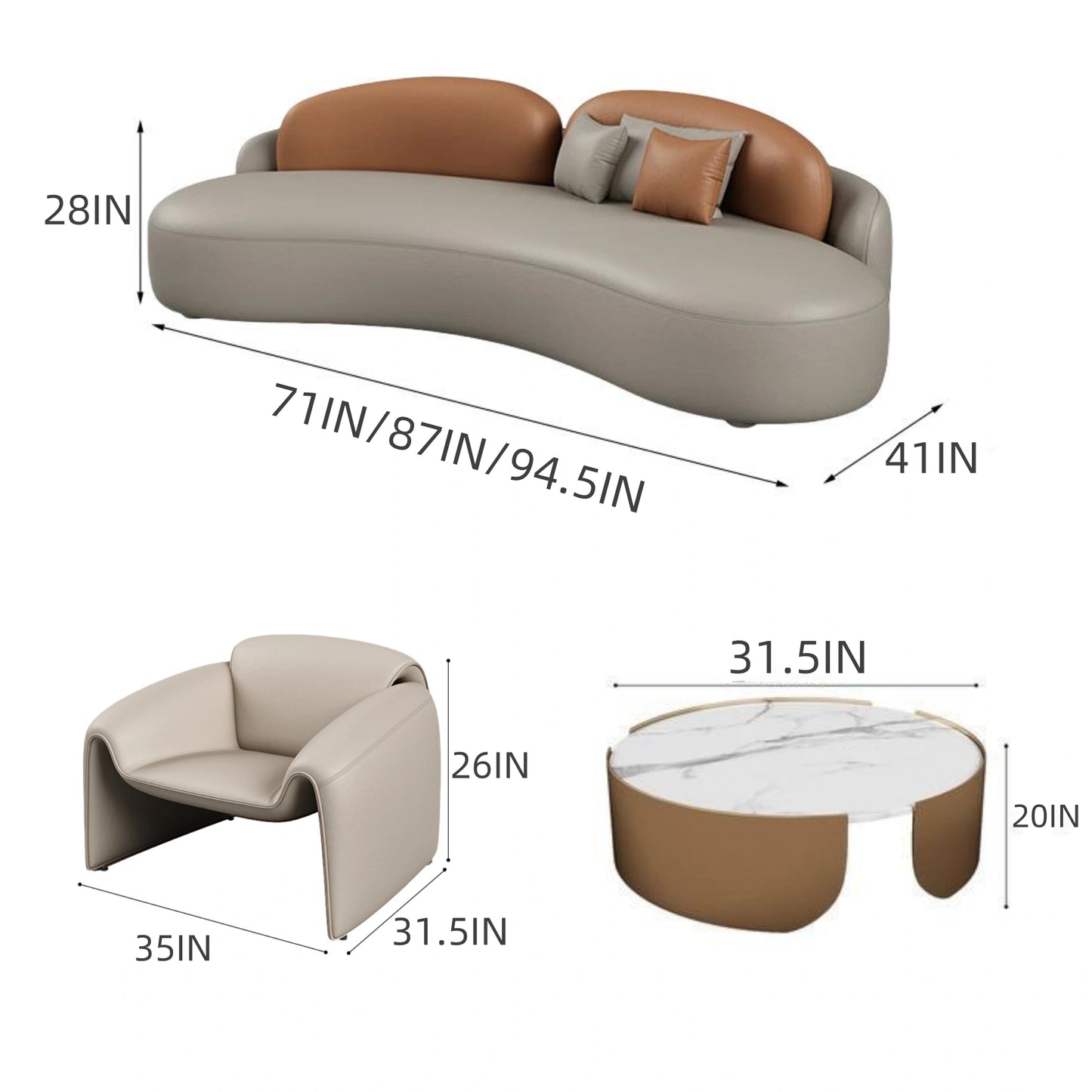 Aihm-Lon Commercial Sofa Set with Coffee Table and Chairs for Hotel Reception Area 71"-94.5"
