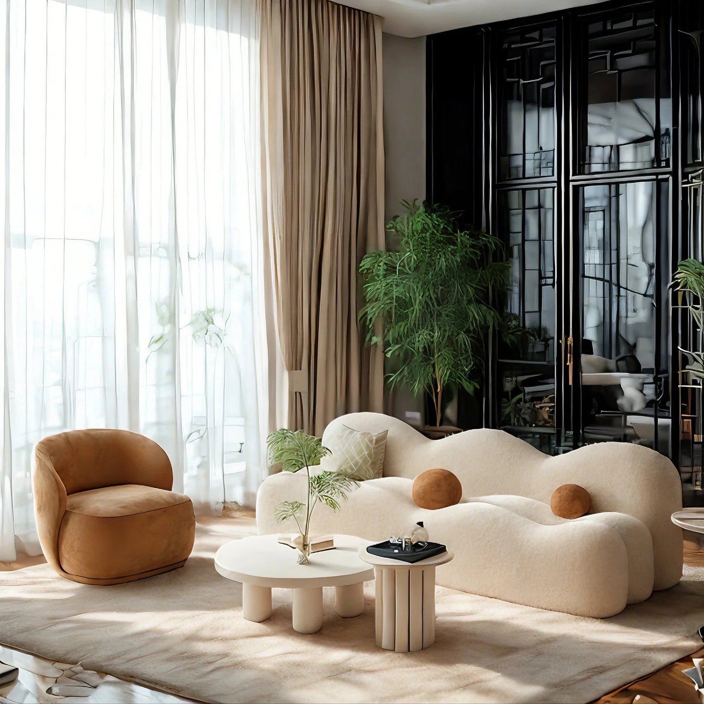 Aihm-Lon Commercial Cream-Style Sofa Set with Coffee Table and Chairs for Small Spaces 63"-95"