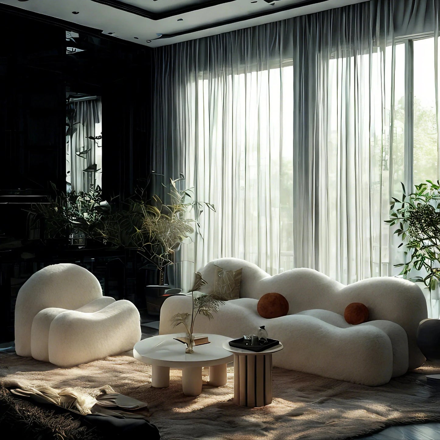 Aihm-Lon Commercial Cream-Style Sofa Set with Coffee Table and Chairs for Small Spaces 63"-95"