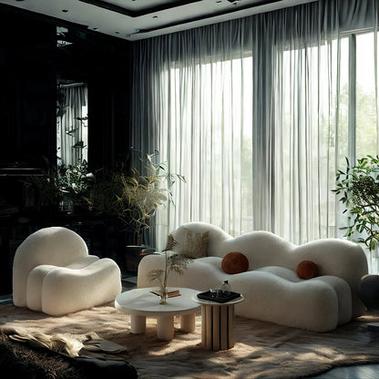 Aihm-Lon Commercial Cream-Style Sofa Set with Coffee Table and Chairs for Small Spaces 63"-95"