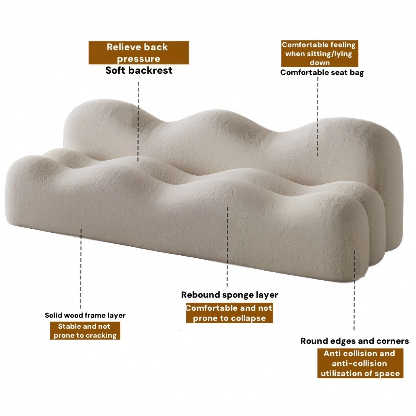 Aihm-Lon Commercial Cream-Style Sofa Set with Coffee Table and Chairs for Small Spaces 63"-95"