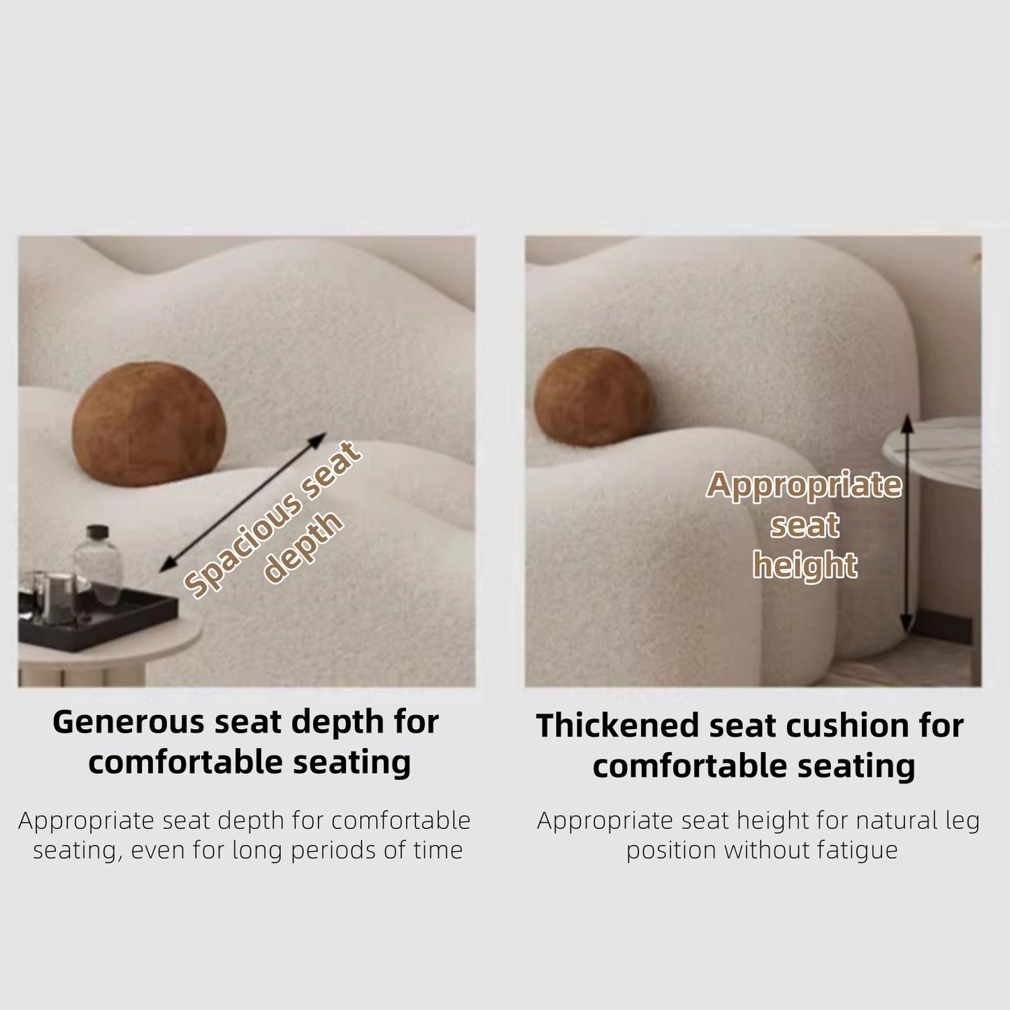 Aihm-Lon Commercial Cream-Style Sofa Set with Coffee Table and Chairs for Small Spaces 63"-95"