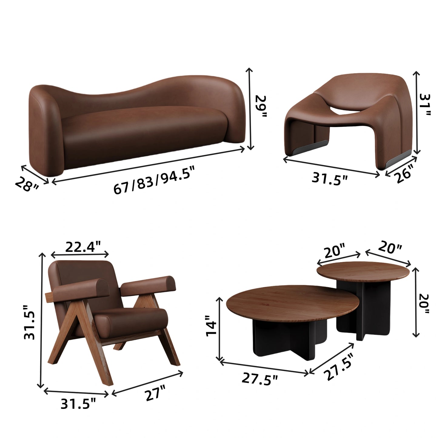 Aihm-Lon Commercial Curved Sofa Set with Table and Chair for Office Area Small Space 67"-94.5"