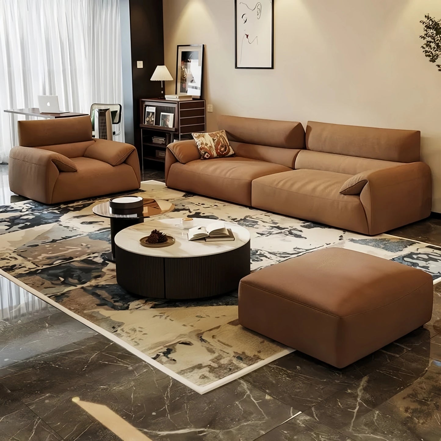 Aihm-Lon Retro Multifunctional Straight Sofa Set for Living Room 32"-110"