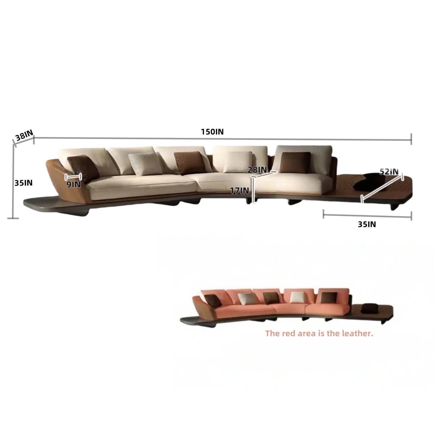 Aihm-Lon Curved leather Sofa Set with Storage Space 150"