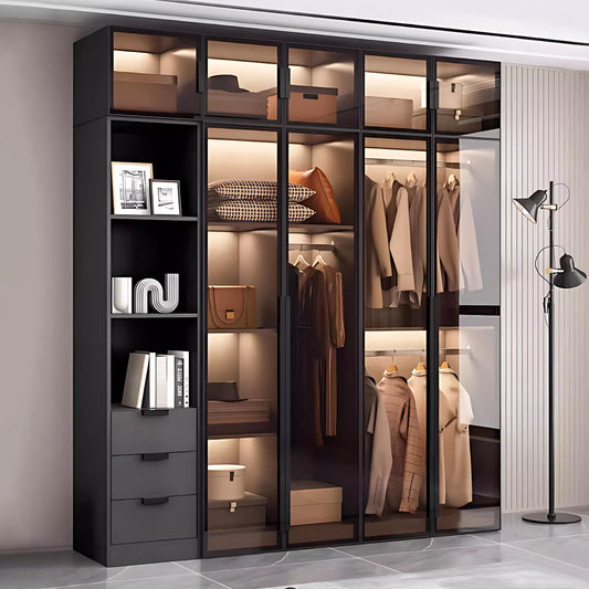 Aihm-Lon Wardrobes with Glass Doors Storage Shelves and Drawers 71"-79"