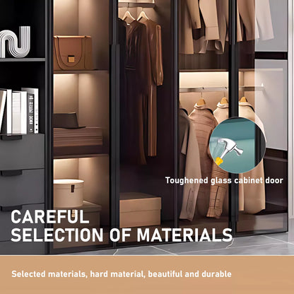 Aihm-Lon Wardrobes with Glass Doors Storage Shelves and Drawers 71"-79"