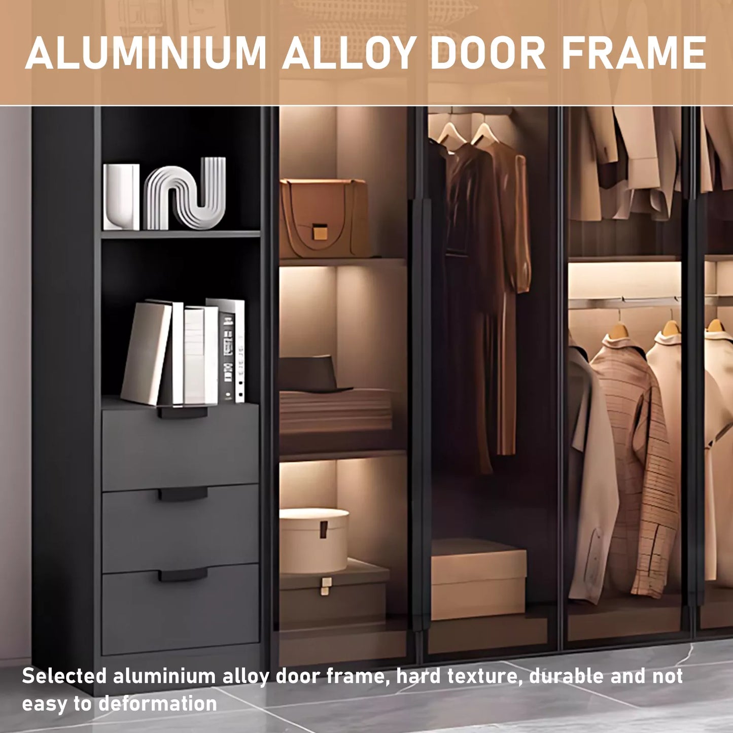 Aihm-Lon Wardrobes with Glass Doors Storage Shelves and Drawers 71"-79"