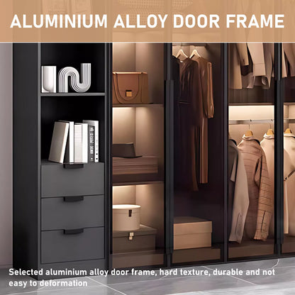 Aihm-Lon Wardrobes with Glass Doors Storage Shelves and Drawers 71"-79"