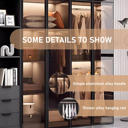 Aihm-Lon Wardrobes with Glass Doors Storage Shelves and Drawers 71"-79"